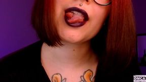 Her juicy tongue teases his thick cock&#x1F346; before blowing him a sultry blowjob
