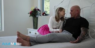 Adorable teen blonde gets fucked really raw by her tattooed and muscular stepdad