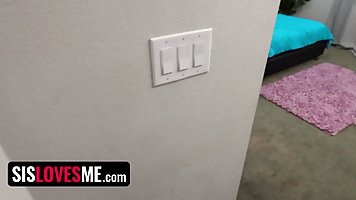 Slutty redhead stepsis is sending stepbro nude videos from the bathroom