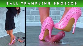 Cum Under My Pink Spikey Heels As I Puncture Your Balls (258) - Split Cam 3 - Cock Trample Trampling CBT Shoejob Footjob Castration Crush Shoe Heel Heels Fetish Cumshot Humiliation Domination FemDom
