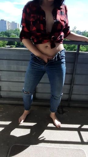 Horny woman peeing in pants