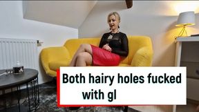 Both hairy holes fucked with glass dildo - medium resolution