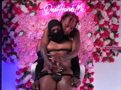 Ebony MILF mistress in lingerie jerks off big black cock