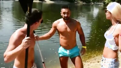 Blonde Asian babes get wild with outdoor threesome and DP action