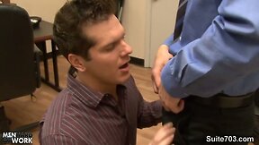 Tattooed gay gets ass licked and fucked in the office