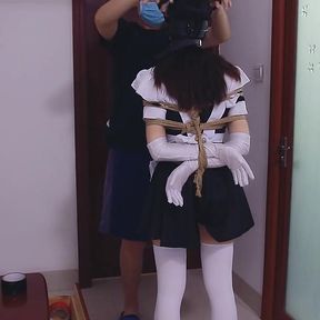 Whh02 - a Chinese Girl Wearing White Stockings and Blindfolded, Bound by Ropes Vibrates to Orgasm