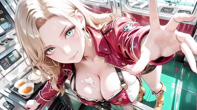 Blonde commander in patent leather teases with red uniform sucked balls out