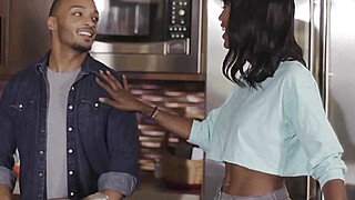 Black TS Natassia bangs her stepbros bf while he is mastubating