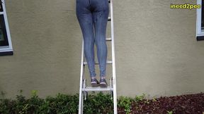 kitty quinn stuck on ladder pissing her tight jeggings omorashi