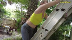 kitty quinn stuck on ladder pissing her tight jeggings omorashi