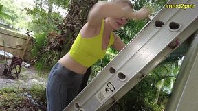 kitty quinn stuck on ladder pissing her tight jeggings omorashi