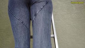 kitty quinn stuck on ladder pissing her tight jeggings omorashi