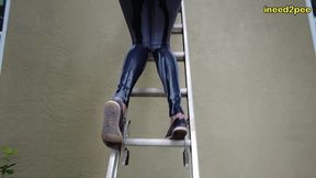 kitty quinn stuck on ladder pissing her tight jeggings omorashi