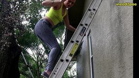 kitty quinn stuck on ladder pissing her tight jeggings omorashi
