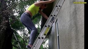 kitty quinn stuck on ladder pissing her tight jeggings omorashi