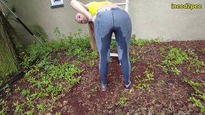 kitty quinn stuck on ladder pissing her tight jeggings omorashi