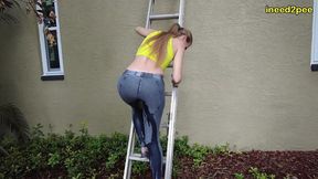 kitty quinn stuck on ladder pissing her tight jeggings omorashi