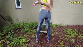 kitty quinn stuck on ladder pissing her tight jeggings omorashi