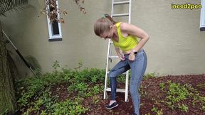 kitty quinn stuck on ladder pissing her tight jeggings omorashi