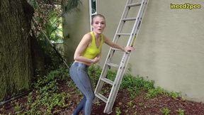 kitty quinn stuck on ladder pissing her tight jeggings omorashi