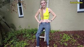 kitty quinn stuck on ladder pissing her tight jeggings omorashi