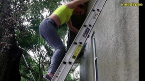 kitty quinn stuck on ladder pissing her tight jeggings omorashi