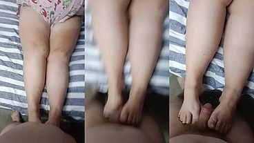 Fat step mom gives me footjob