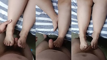 Fat step mom gives me footjob