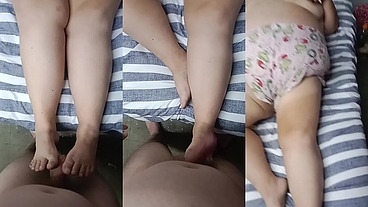 Fat step mom gives me footjob