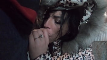 Blue Bodystocking &amp_ Downcoat Blowjob &ndash_ Warm Cum on My Coat