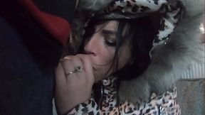 Blue Bodystocking &amp_ Downcoat Blowjob &ndash_ Warm Cum on My Coat