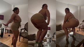 puerto rican boricua woman performing an erotic burlesque gogo dance in a tight short mini skirt and high heels stillettos femdom mistress goddess dirty talk audio