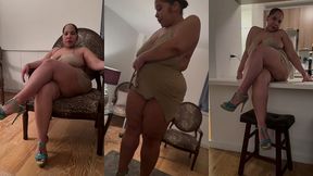 puerto rican boricua woman performing an erotic burlesque gogo dance in a tight short mini skirt and high heels stillettos femdom mistress goddess dirty talk audio