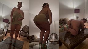 puerto rican boricua woman performing an erotic burlesque gogo dance in a tight short mini skirt and high heels stillettos femdom mistress goddess dirty talk audio