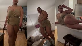 puerto rican boricua woman performing an erotic burlesque gogo dance in a tight short mini skirt and high heels stillettos femdom mistress goddess dirty talk audio