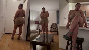 puerto rican boricua woman performing an erotic burlesque gogo dance in a tight short mini skirt and high heels stillettos femdom mistress goddess dirty talk audio