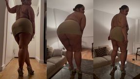 puerto rican boricua woman performing an erotic burlesque gogo dance in a tight short mini skirt and high heels stillettos femdom mistress goddess dirty talk audio