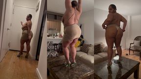 puerto rican boricua woman performing an erotic burlesque gogo dance in a tight short mini skirt and high heels stillettos femdom mistress goddess dirty talk audio