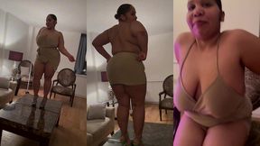 puerto rican boricua woman performing an erotic burlesque gogo dance in a tight short mini skirt and high heels stillettos femdom mistress goddess dirty talk audio