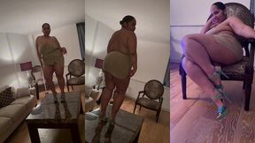 puerto rican boricua woman performing an erotic burlesque gogo dance in a tight short mini skirt and high heels stillettos femdom mistress goddess dirty talk audio