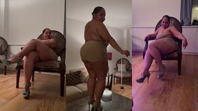 puerto rican boricua woman performing an erotic burlesque gogo dance in a tight short mini skirt and high heels stillettos femdom mistress goddess dirty talk audio