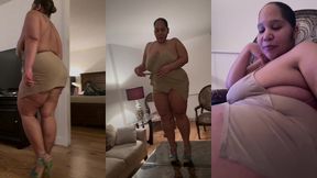 puerto rican boricua woman performing an erotic burlesque gogo dance in a tight short mini skirt and high heels stillettos femdom mistress goddess dirty talk audio