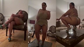 puerto rican boricua woman performing an erotic burlesque gogo dance in a tight short mini skirt and high heels stillettos femdom mistress goddess dirty talk audio