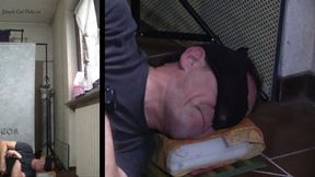 face trample wearing fashion flat sandals by Alice (two cameras)