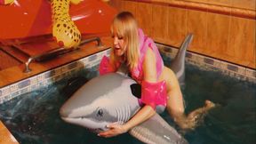 Alla fucks a rare inflatable shark in the pool and gets a real orgasm!!!