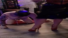 Gagging on my big black Mistress cock