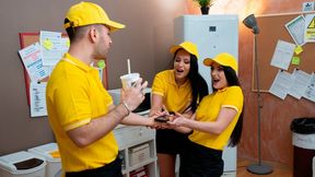 Excellent FFM porn with two brunettes