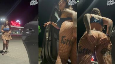 Messy squirt session in a mall parking lot — so risky and wet