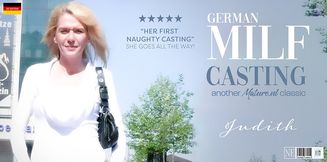 Blonde German MILF Judith masturbates on her very first casting where she gave it all