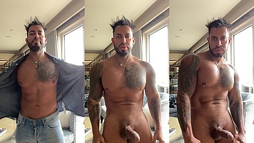 Flexing muscle and masturbate with oil - VIKTOR ROM - PORNSTAR GAY DADDY BEAR